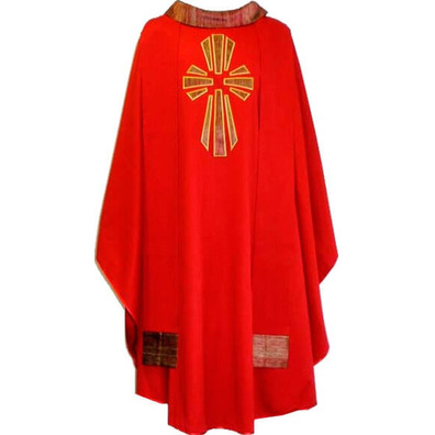 Casulla de lana con Cruz de seda rojo