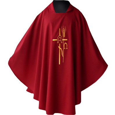 Casulla bordada | 75% poliéster y 25% lana rojo