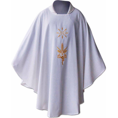 Casulla de poliéster y lana con IHS dorado blanco