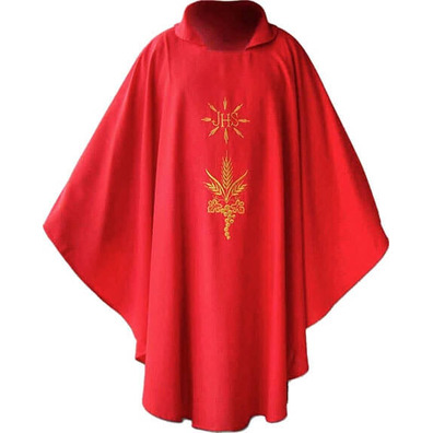 Casulla de poliéster y lana con IHS dorado rojo