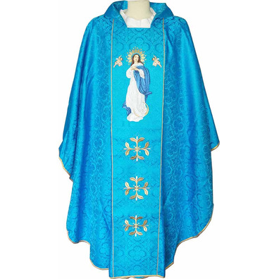 Casulla mariana bordada | Virgen Purísima azul