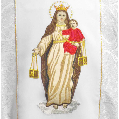Casullas marianas bordadas | Celebración Virgen del Carmen blanco