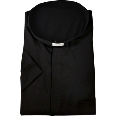 Camisa sacerdotal negra con cuello tirilla M/C