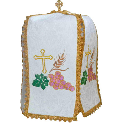 Cubre copón bordado con elementos litúrgicos