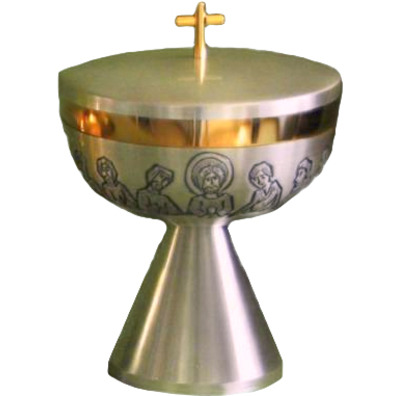 Copón religioso en metal plateado de la Última Cena