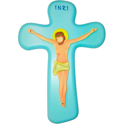 Crucifijo de pared infantil azul