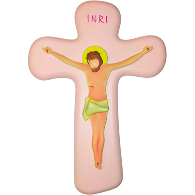 Crucifijo de pared infantil rosa