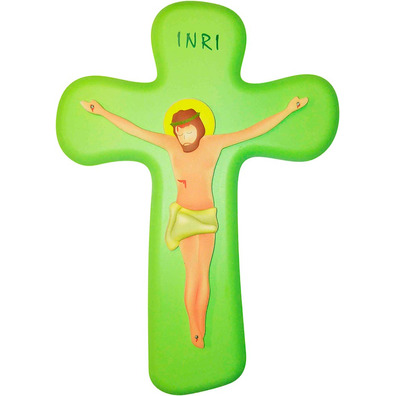 Crucifijo de pared infantil verde