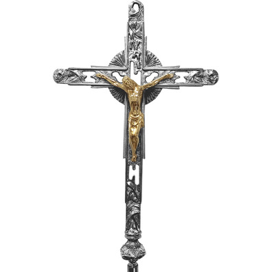 Cruz procesional cromada con Cristo dorado 