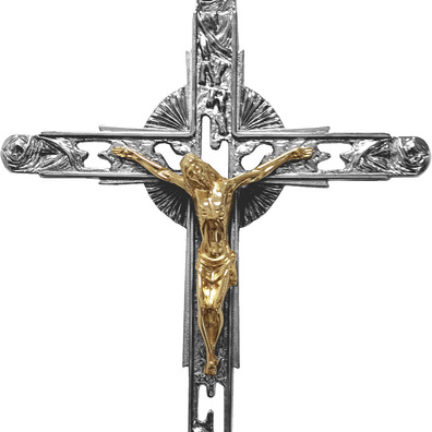 Cruz procesional cromada con Cristo dorado 