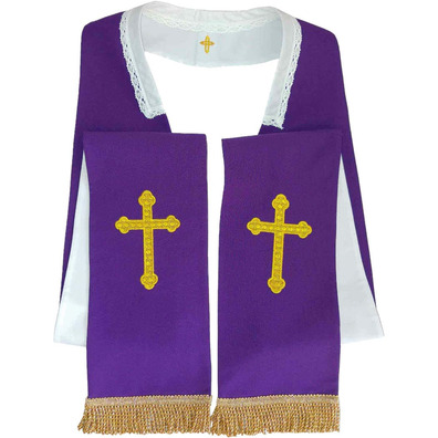 Estola reversible con Cruz bordada blanco / morado