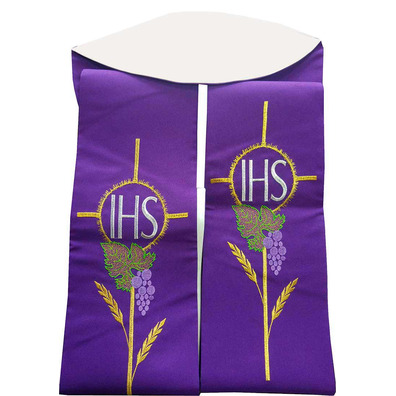 Estolón litúrgica bordado JHS | Reversible blanco / morado