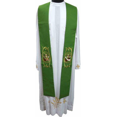 Estola sacerdotal con bordado franciscano verde