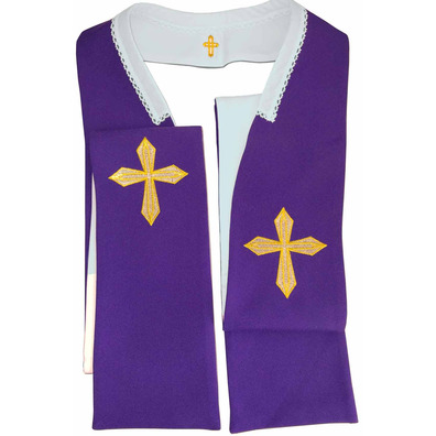 Estola reversible con Cruz bordada blanco / morado