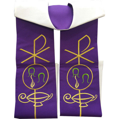 Estola sacerdotal reversible con bordados blanco / morado