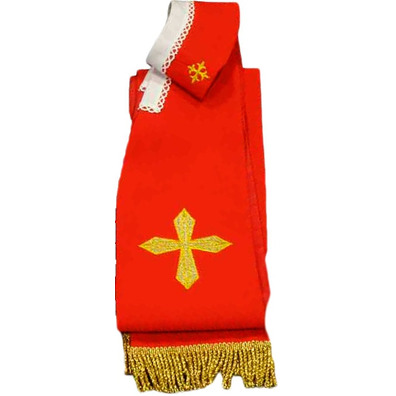 Estola con Cruces y fleco dorado rojo