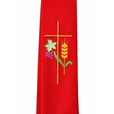 Estolón bordado con Cruz, espiga de trigo y uvas rojo