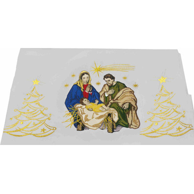 Mantel navideño con motivos religiosos