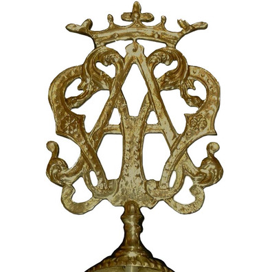 Vara porta estandarte de bronce con insignia mariana