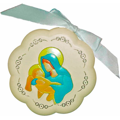 Medalla de cuna - Virgen con Niño Jesús crema