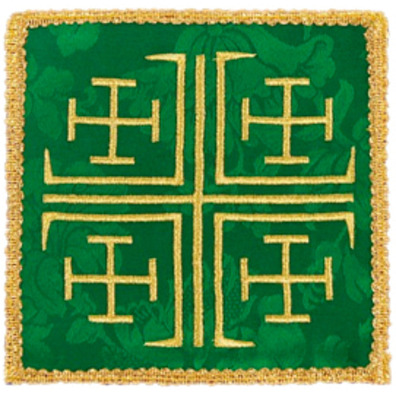 Palia bordado Cruces de Jerusalén | Ornamentos litúrgicos verde