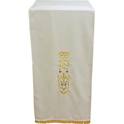 Paño de atril con JHS y otros bordados litúrgicos blanco