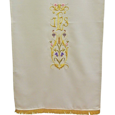 Paño de atril con JHS y otros bordados litúrgicos blanco