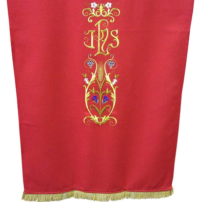 Paño de atril con JHS y otros bordados litúrgicos rojo
