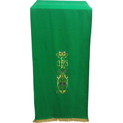 Paño de atril con JHS y otros bordados litúrgicos verde