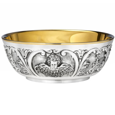 Patena de plata con rostro de Ángel en relieve