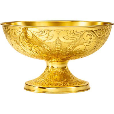 Patena de plata repujada con baño de oro de 24 kilates