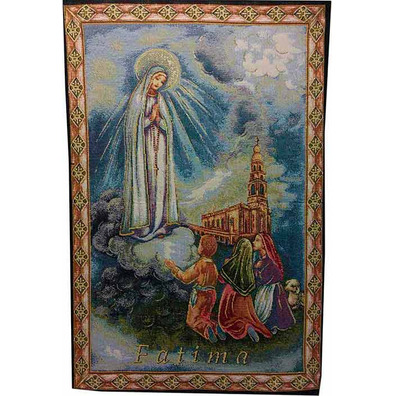 Tapiz de la Virgen de Fátima, los pastores y el Santuario