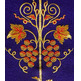 Casulla de tela damasco con estolón central bordado morado