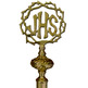 Vara porta estandarte de bronce con JHS