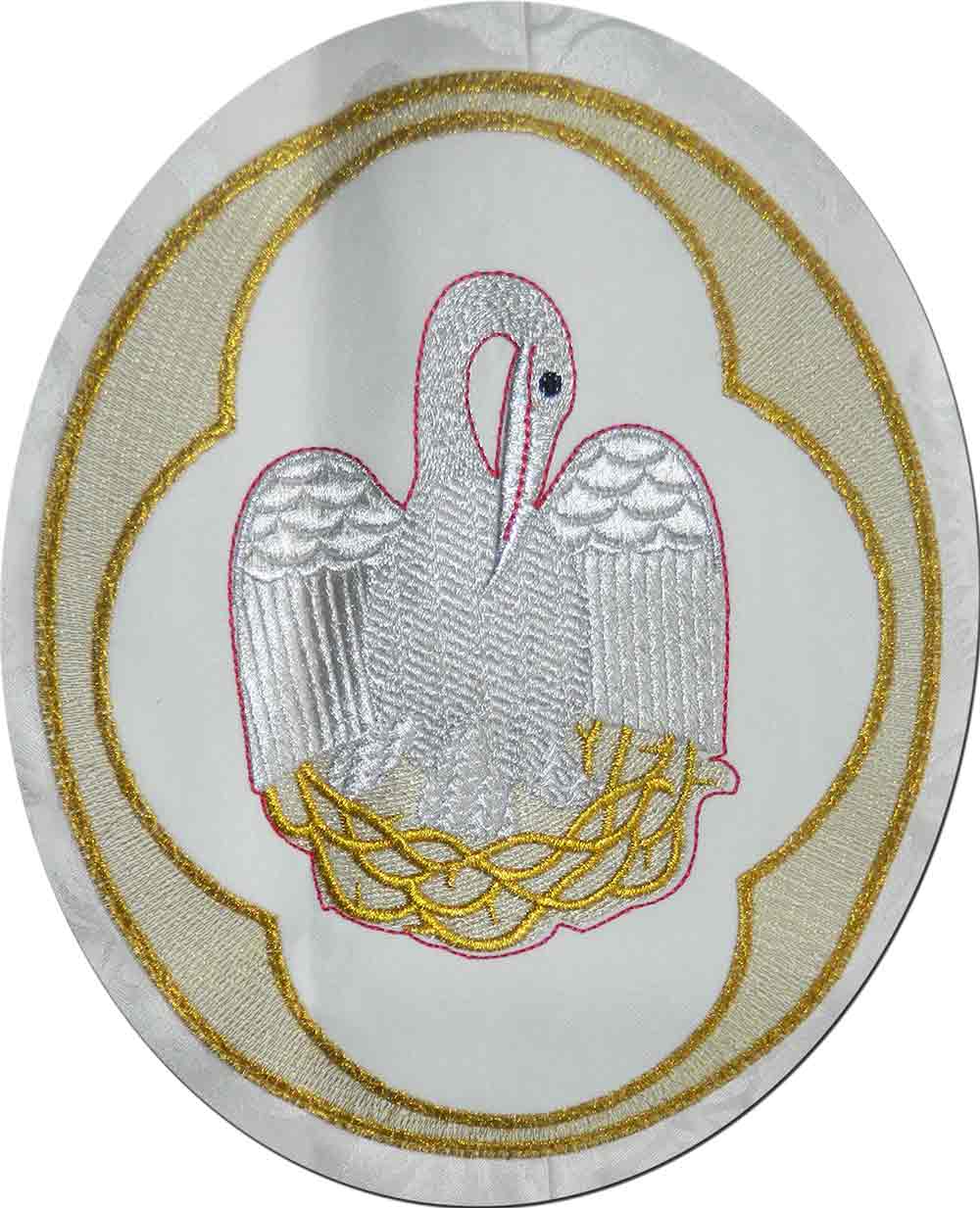 Palio procesional con bordados litúrgicos de pelicano