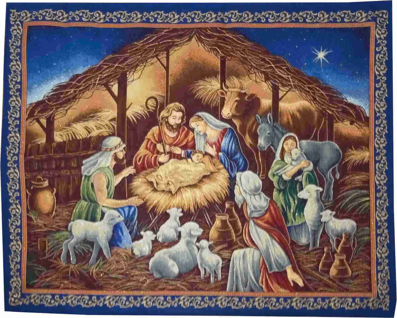 Tapiz y cojín de Navidad  Lienzo del Nacimiento de Belén